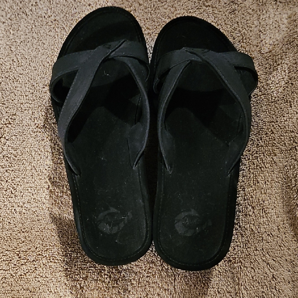 Olukai Black Wedge Sandals